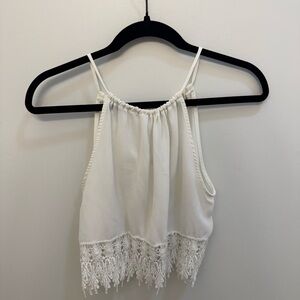 Staring at Stars White Lace Hem Crop Top